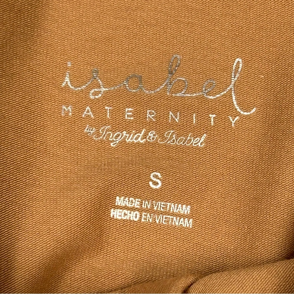 Isabel Maternity Turtleneck Top Long Sleeve Shirred Stretchy Cotton Tan Neutral - Picture 4 of 7
